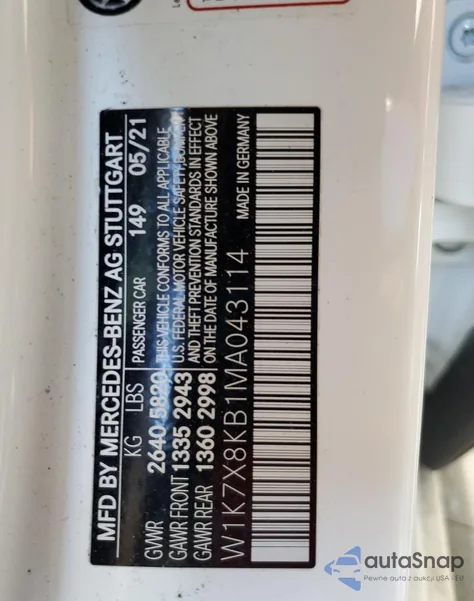 2021 Mercedes-Benz Amg Gt 63 S из США, поврежденный, VIN W1K7X8KB1MA043114